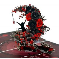 3D Pop Up Card Handmade Black Cat Rose Gothic Birthday Halloween Blank Greetings 